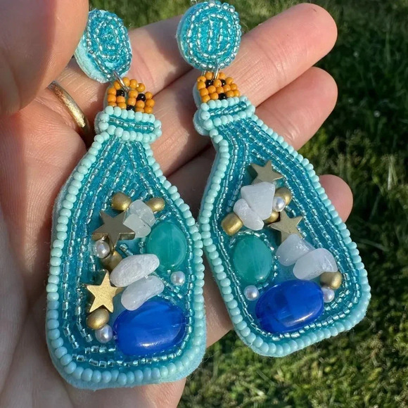 Blue Drift Ocean Bottle Earrings - Picture 9 of 9